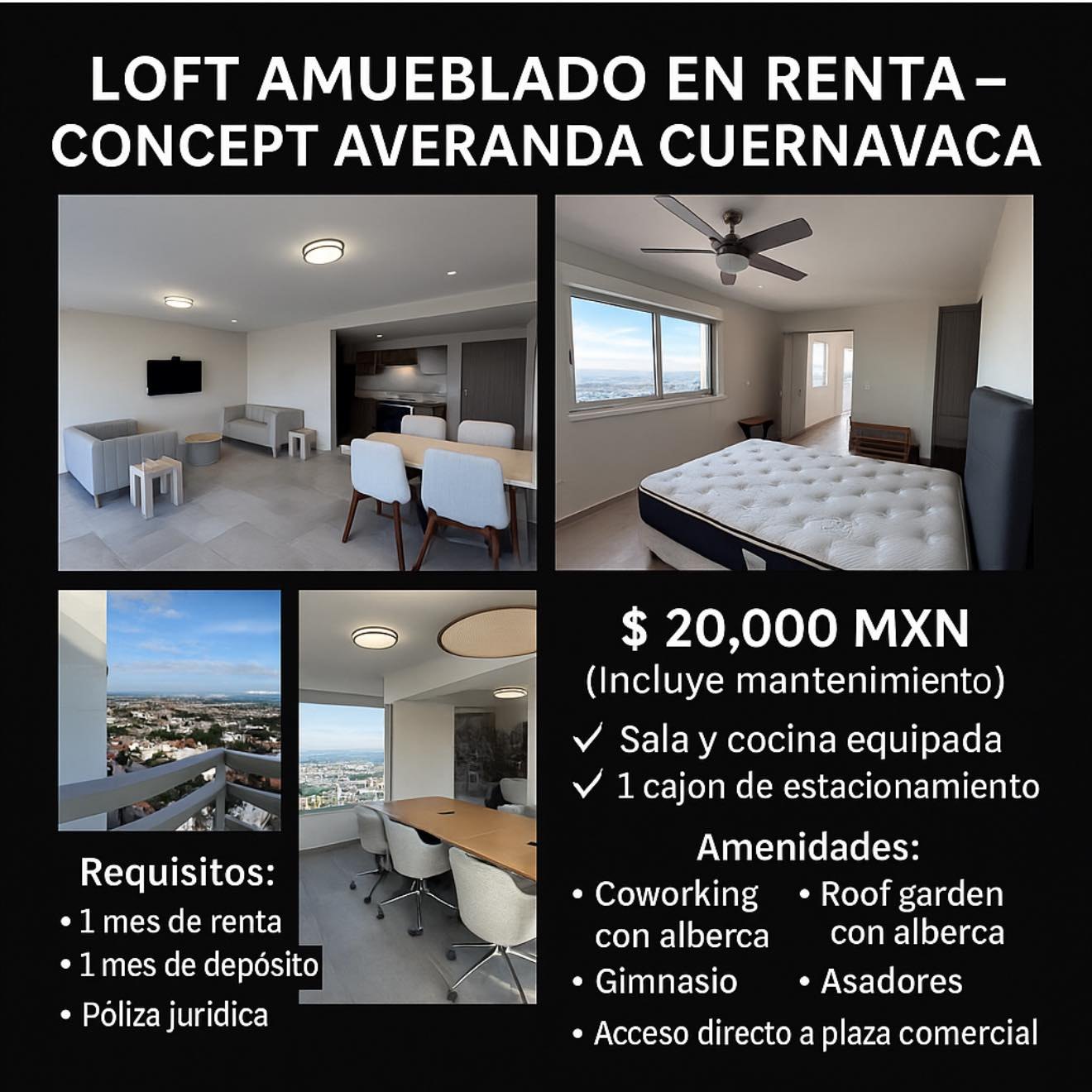 Loft amueblado en renta Concept Averanda Cuernavaca